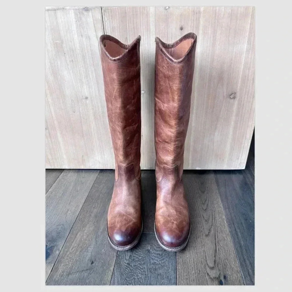 Frye Melissa Button Riding Tall Boots Cognac Brown Size 6 Classic Leather - Picture 4 of 8